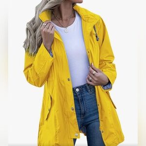 Kikibell Rain Jacket Striped Lined Hooded Lightweight Raincoat Waterproof